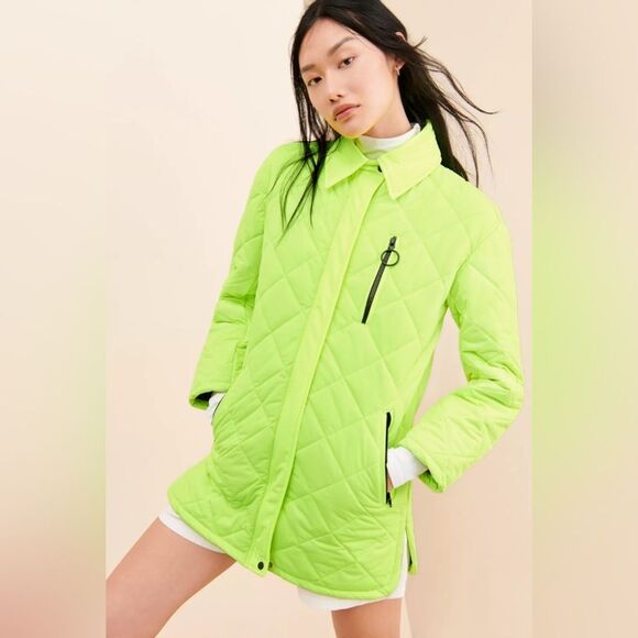 Avec Les Filles Neon Green yellow Quilted Puffer Jacket size m NWOT - Picture 1 of 7